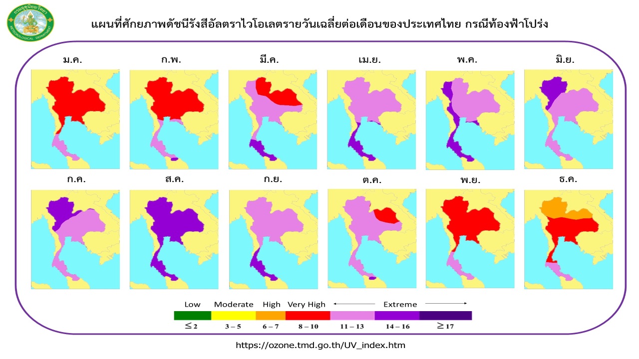 แผนที่ศักยภาพดัชนีรังสีอัลตราไวโอเลตของประเทศไทย 